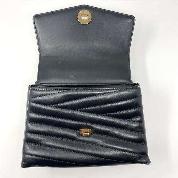 Tory Burch Kira Chevron Leather Top Handle Satchel 2 Way Shoulder Bag Black Gold - Picture 13 of 15